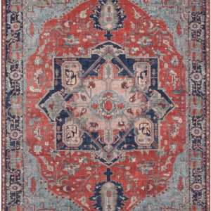 Gulvtæppe Loomery Fenix 120Ã180 cm rød/blå, vintage-inspireret fløjlsgarn, blødt & slidstærkt